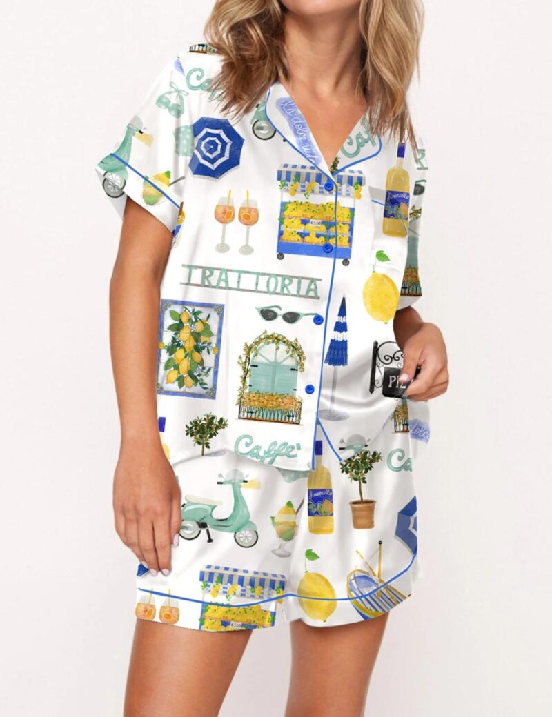 Italy Vacation Silk Satin Pajama Set For Women