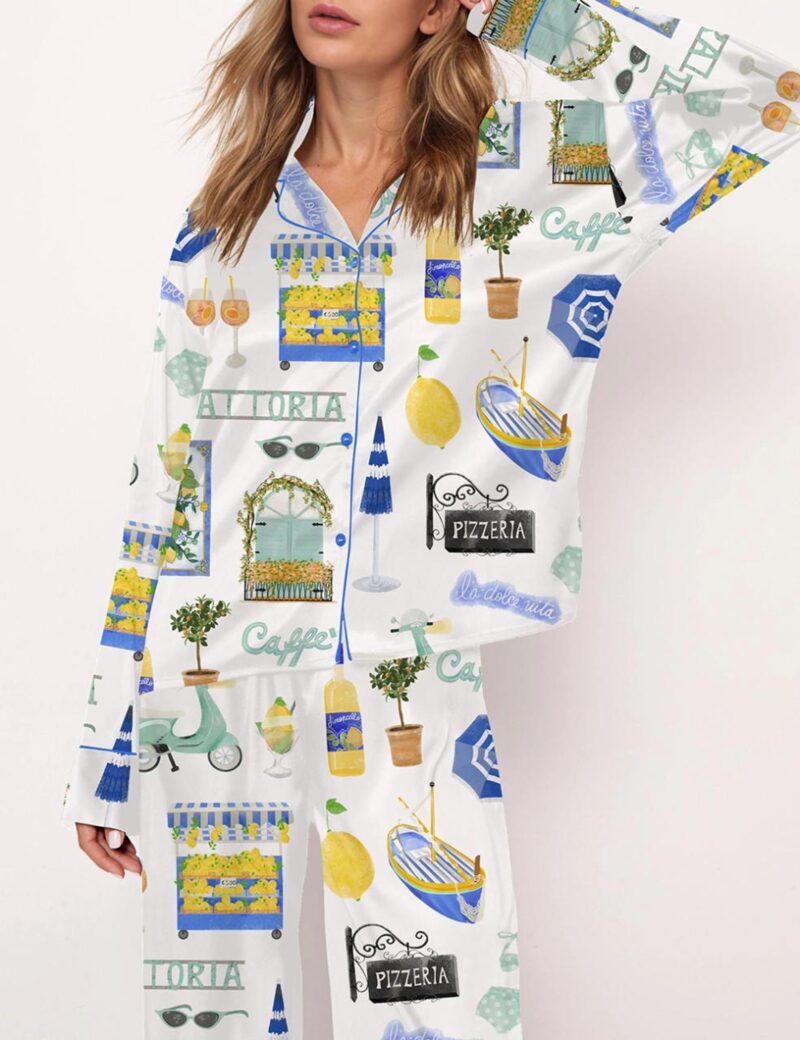 Italy Vacation Silk Satin Pajama Set For Women