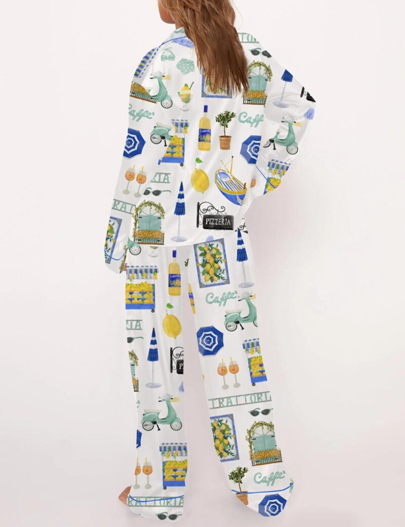 Italy Vacation Silk Satin Pajama Set For Women
