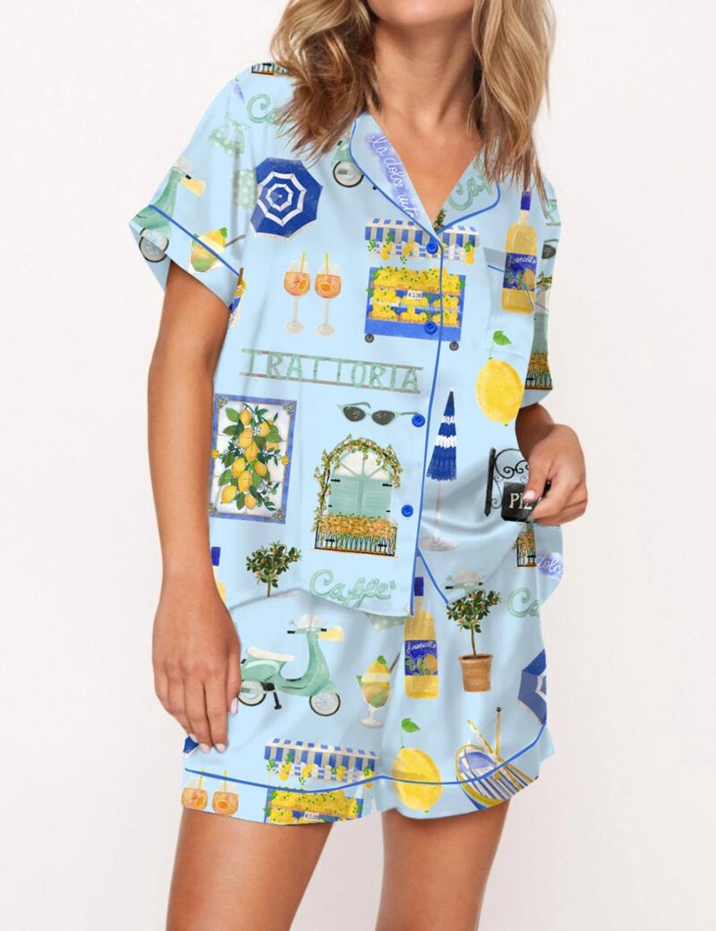 Italy Vacation Silk Satin Pajama Set For Women