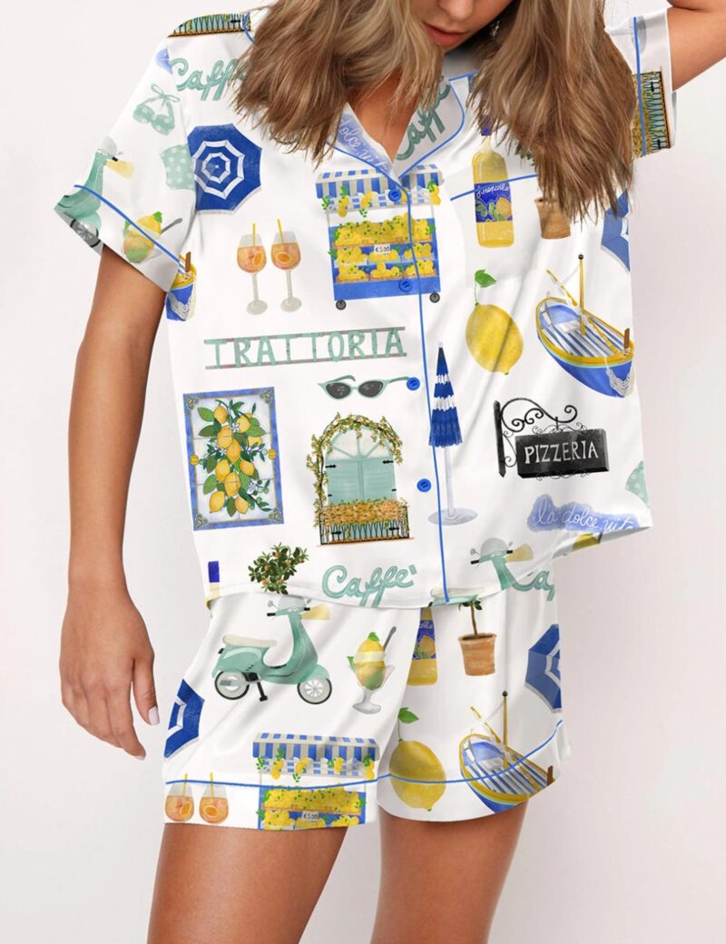 Italy Vacation Silk Satin Pajama Set For Women
