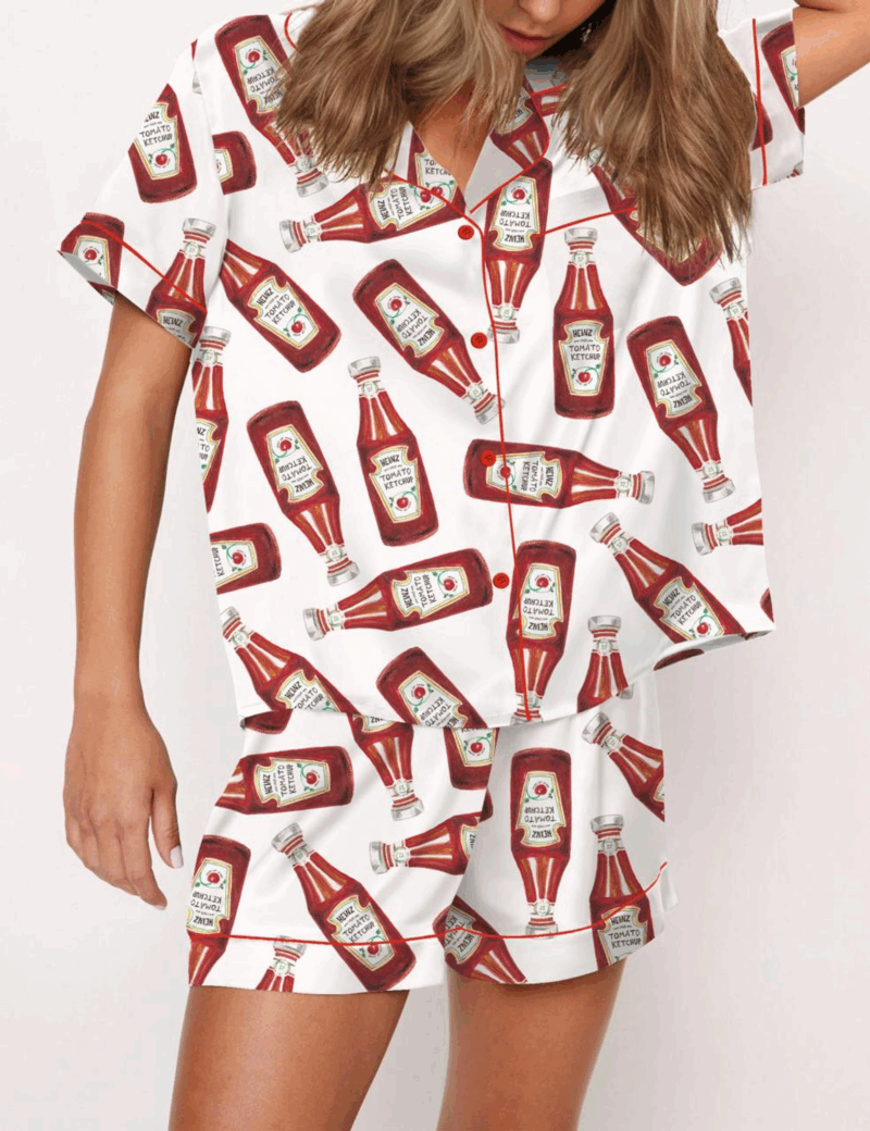 Ketchup Bottle Silk Satin Pajama Set For Women