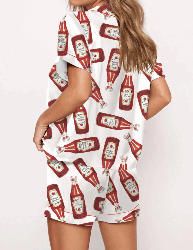 Ketchup Bottle Silk Satin Pajama Set For Women