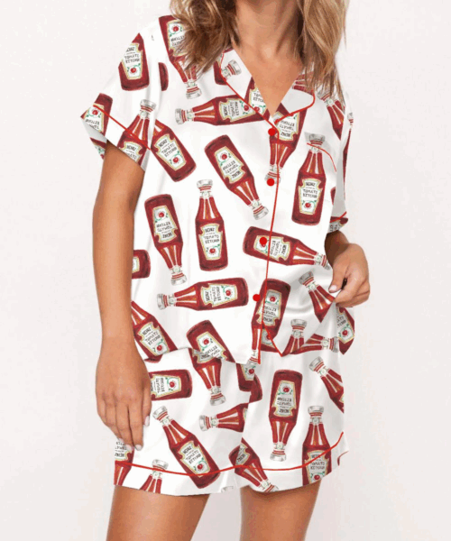 Ketchup Bottle Silk Satin Pajama Set For Women