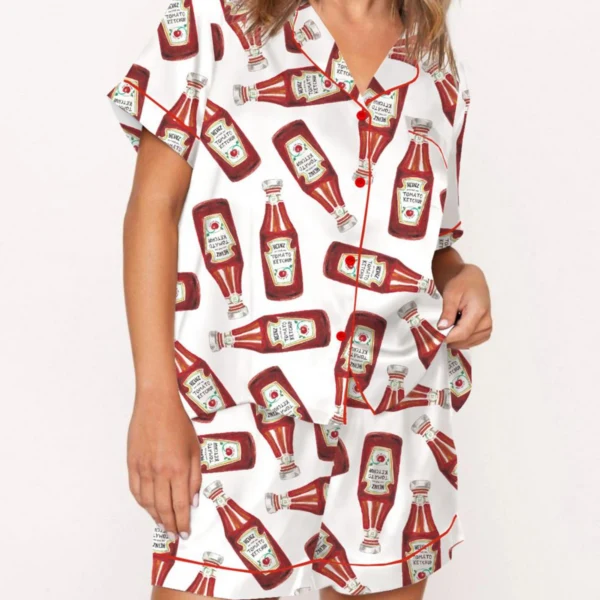 Ketchup Bottle Silk Satin Pajama Set For Women