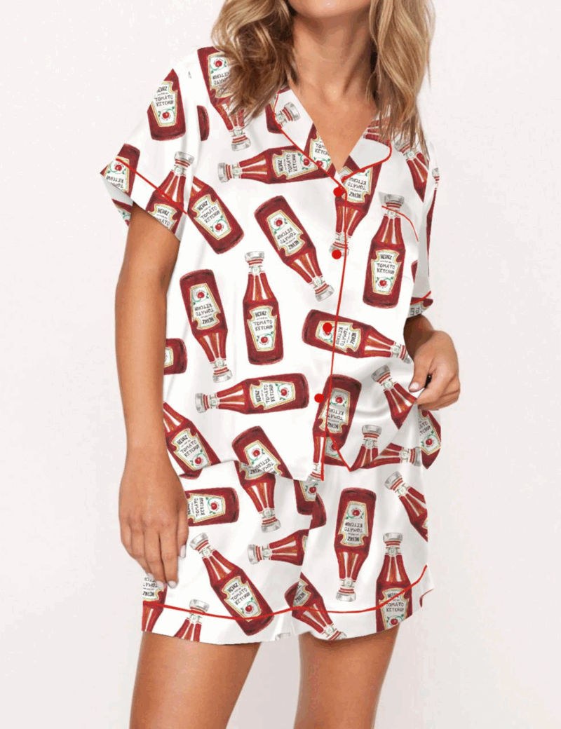 Ketchup Bottle Silk Satin Pajama Set For Women