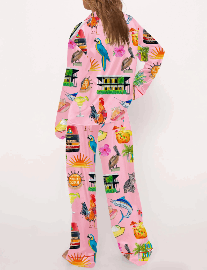 Key West Florida Silk Travel Satin Pajama Set For Women