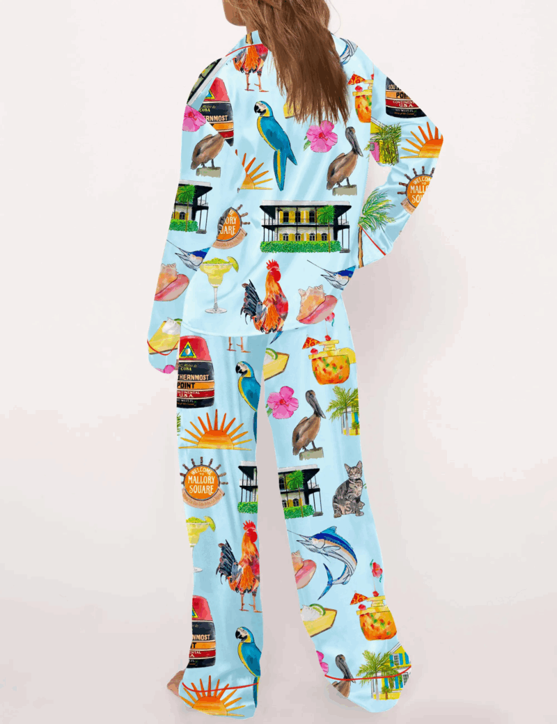 Key West Florida Silk Travel Satin Pajama Set For Women