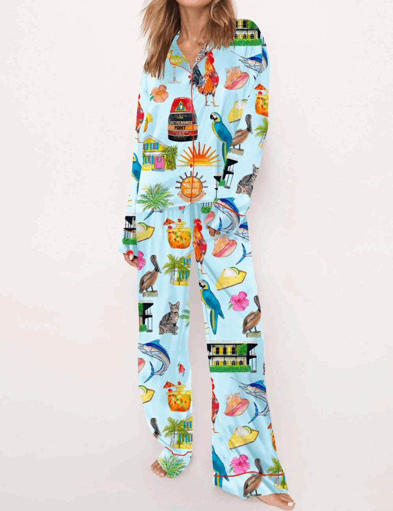 Key West Florida Silk Travel Satin Pajama Set For Women