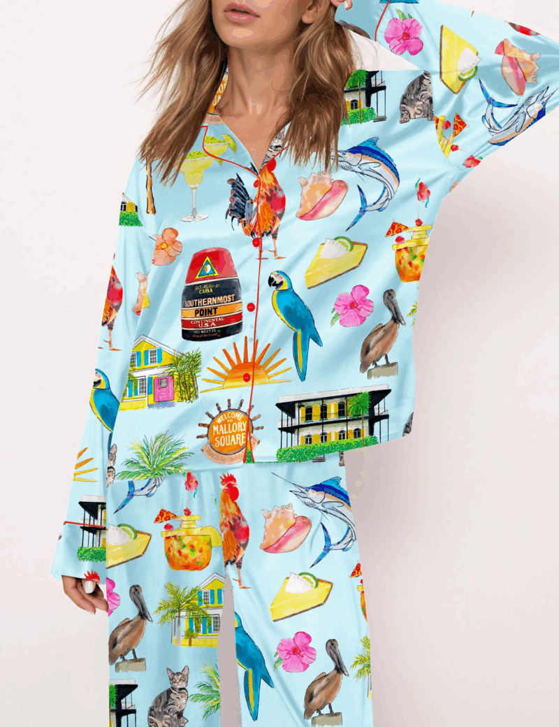 Key West Florida Silk Travel Satin Pajama Set For Women