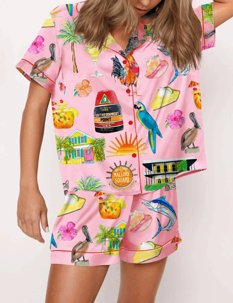 Key West Florida Silk Travel Satin Pajama Set For Women