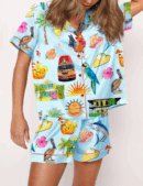 Key West Florida Silk Travel Satin Pajama Set For Women