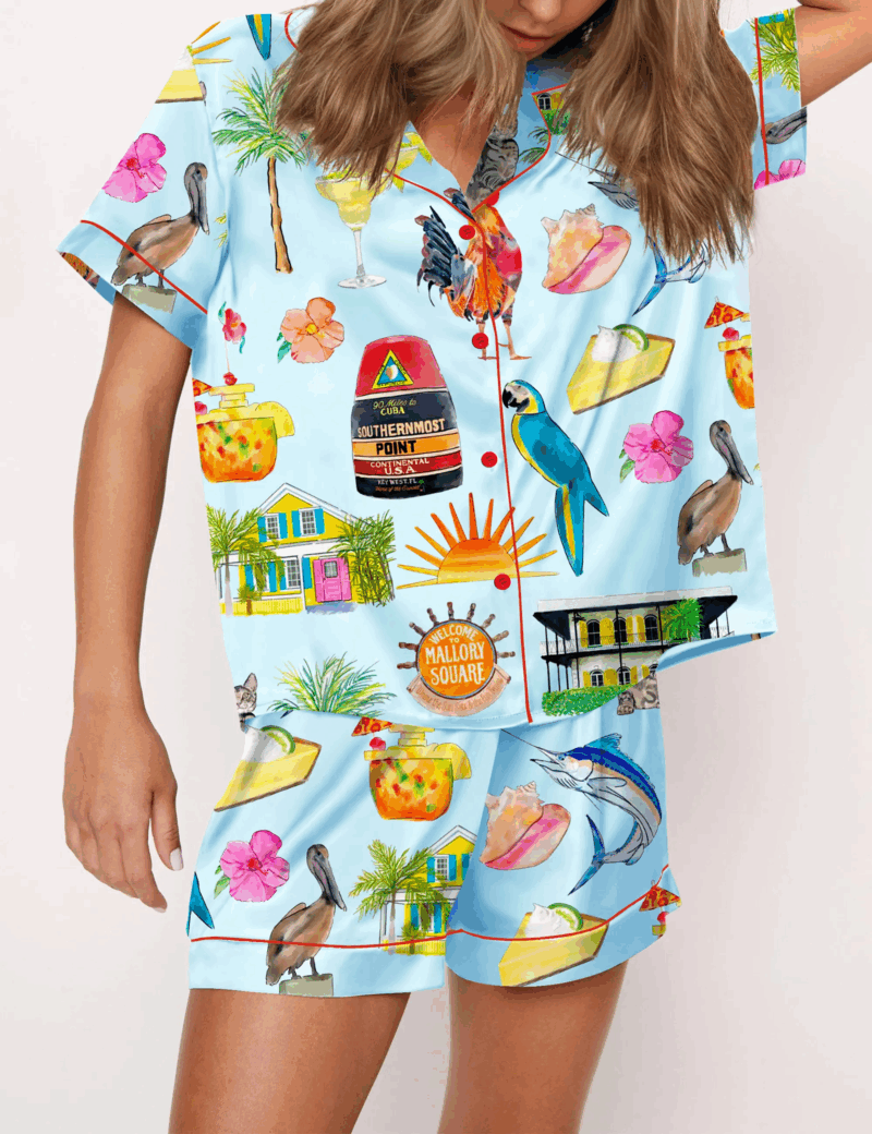 Key West Florida Silk Travel Satin Pajama Set For Women