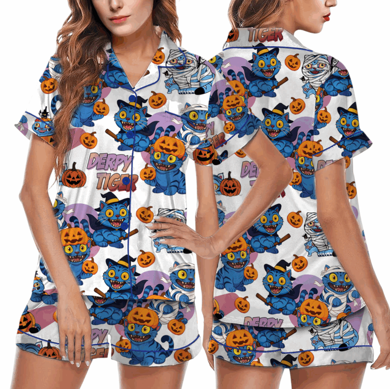 Kpop Demon Pumpkin Halloween Satin Pajamas Set