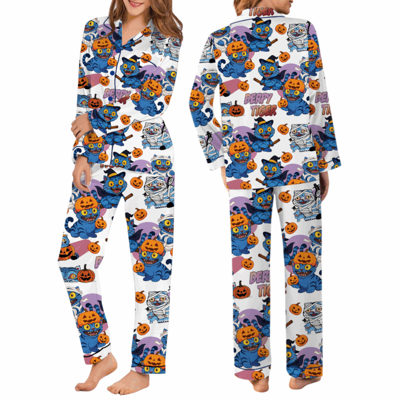 Kpop Demon Pumpkin Halloween Satin Pajamas Set