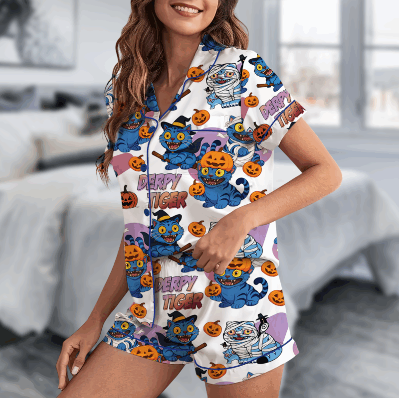 Kpop Demon Pumpkin Halloween Satin Pajamas Set