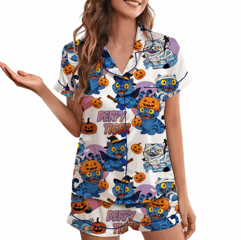 Kpop Demon Pumpkin Halloween Satin Pajamas Set
