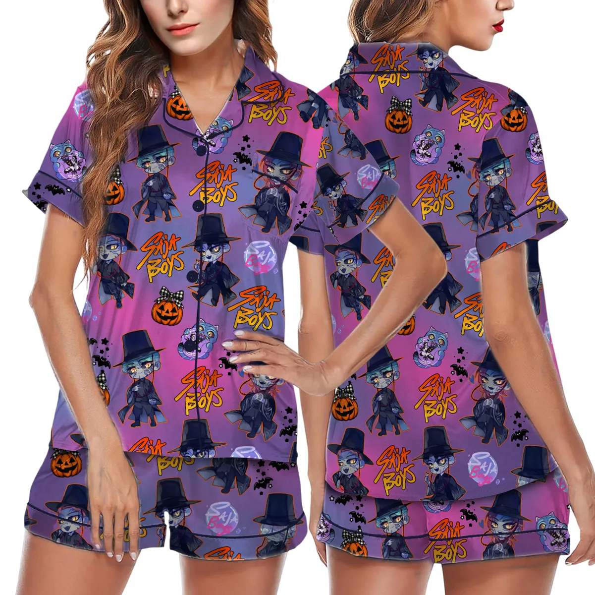 Kpop Movie Halloween Satin Pajamas Set For Women