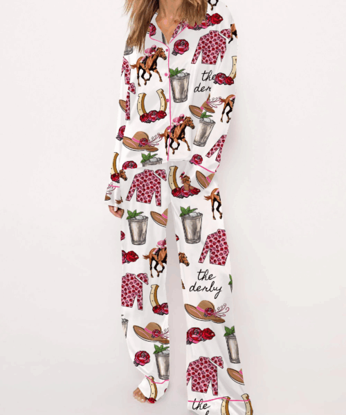 Kentucky Derby Party Silk Satin Pajama Set For Women