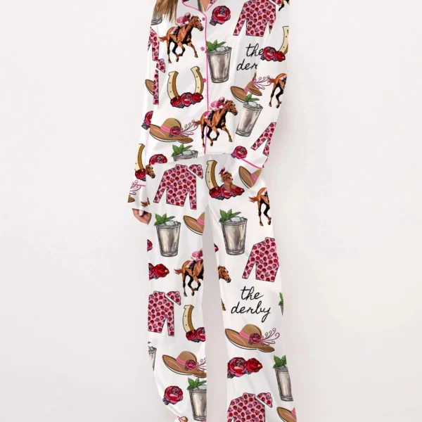 Kentucky Derby Party Silk Satin Pajama Set For Women