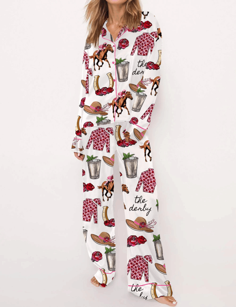 Kentucky Derby Party Silk Satin Pajama Set For Women