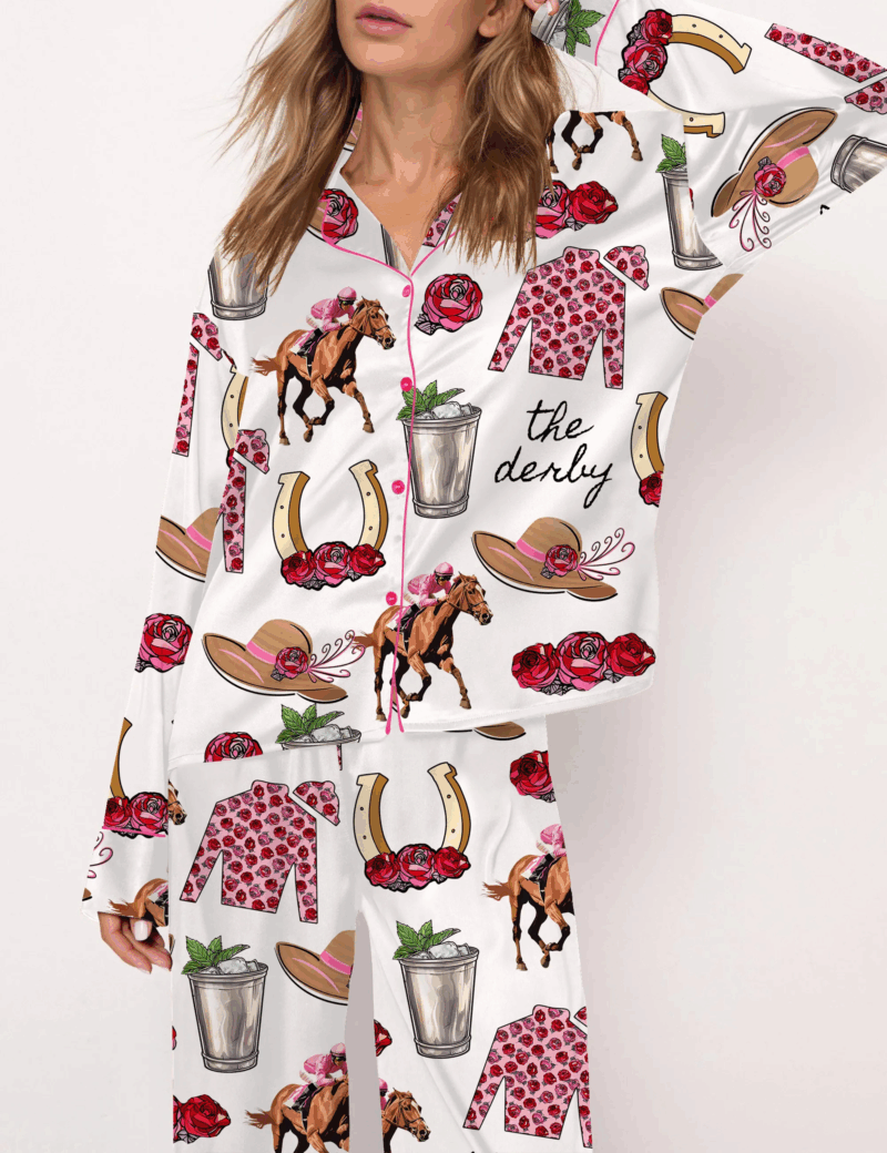 Kentucky Derby Party Silk Satin Pajama Set For Women