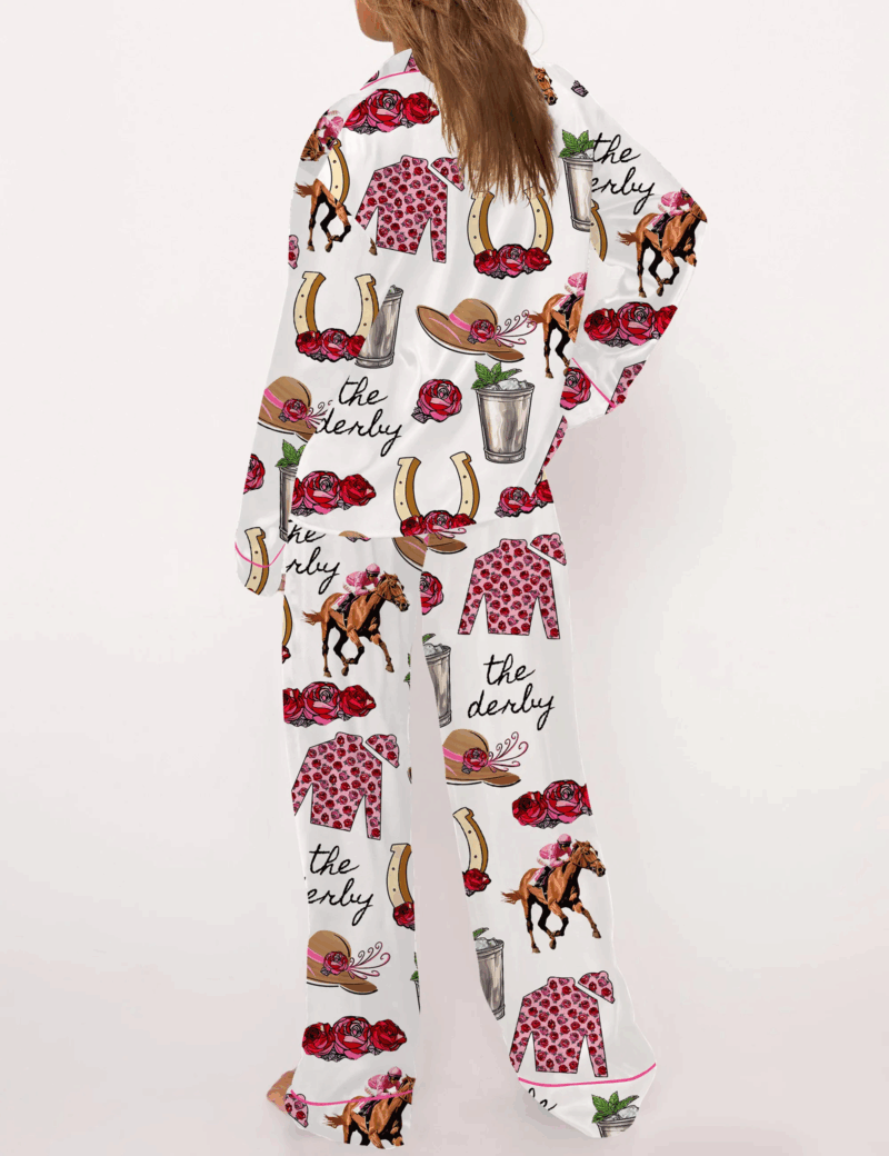 Kentucky Derby Party Silk Satin Pajama Set For Women