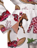 Kentucky Derby Party Silk Satin Pajama Set For Women
