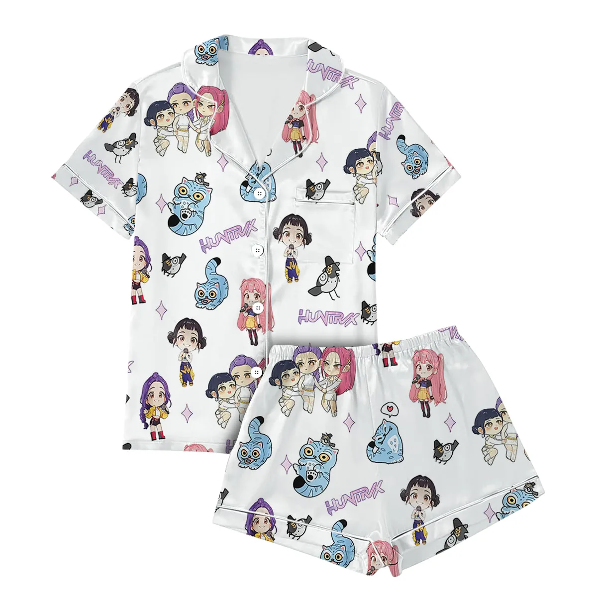 Kpop Movie Silk Satin Pajamas Set For Women