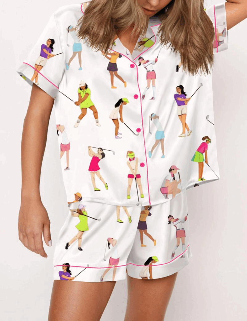 Ladies Golf Silk Satin Pajama Set For Women