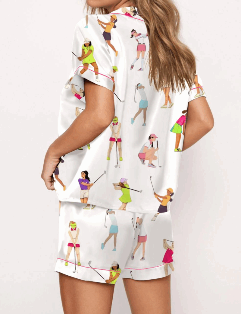 Ladies Golf Silk Satin Pajama Set For Women