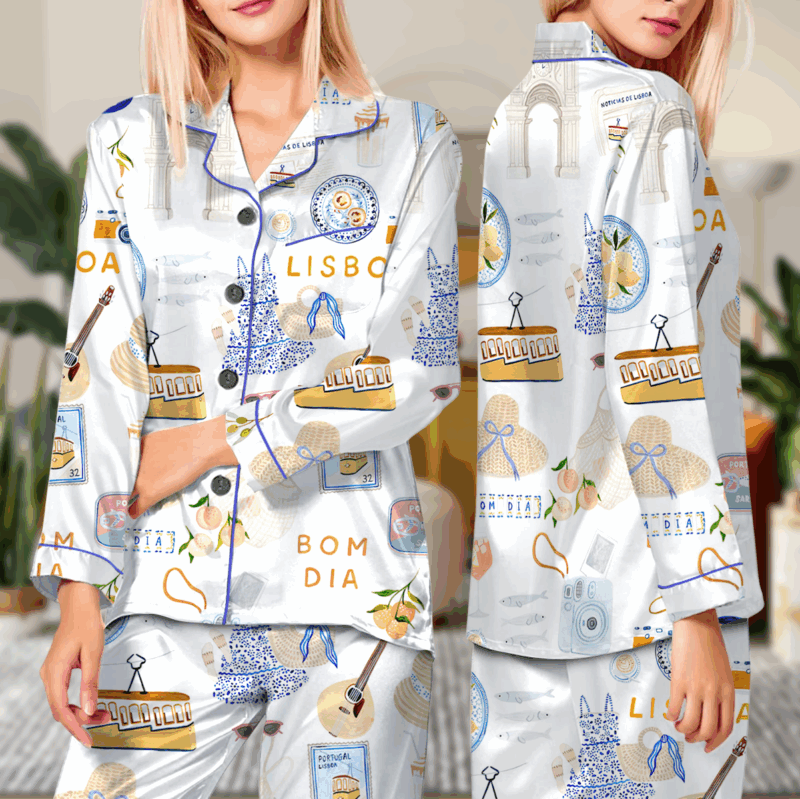 Lisbon Portugal Travel Silky Satin Pajama Set