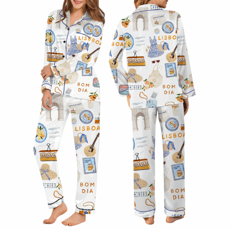 Lisbon Portugal Travel Silky Satin Pajama Set