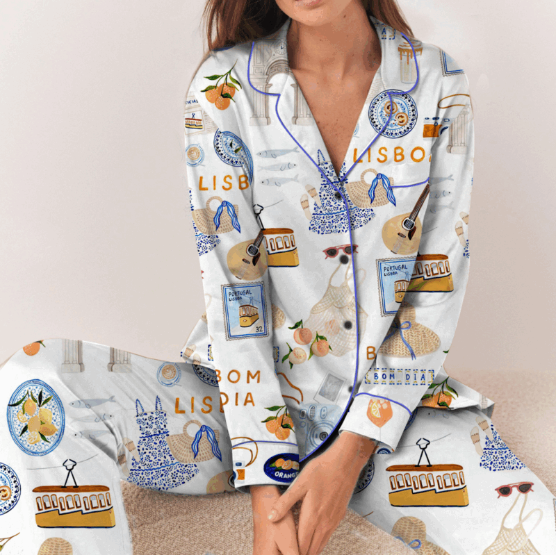 Lisbon Portugal Travel Silky Satin Pajama Set