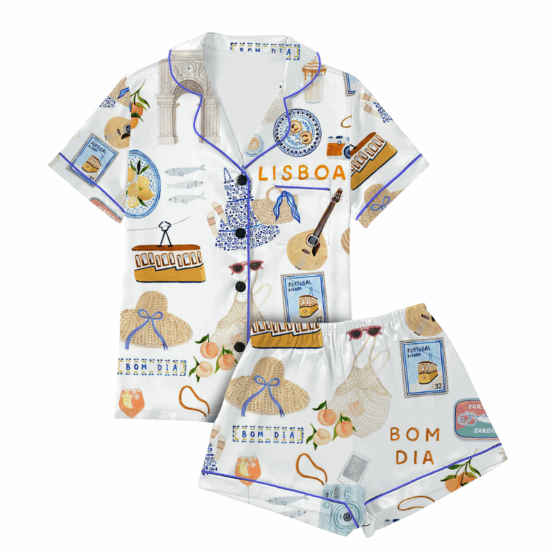 Lisbon Portugal Travel Silky Satin Pajama Set