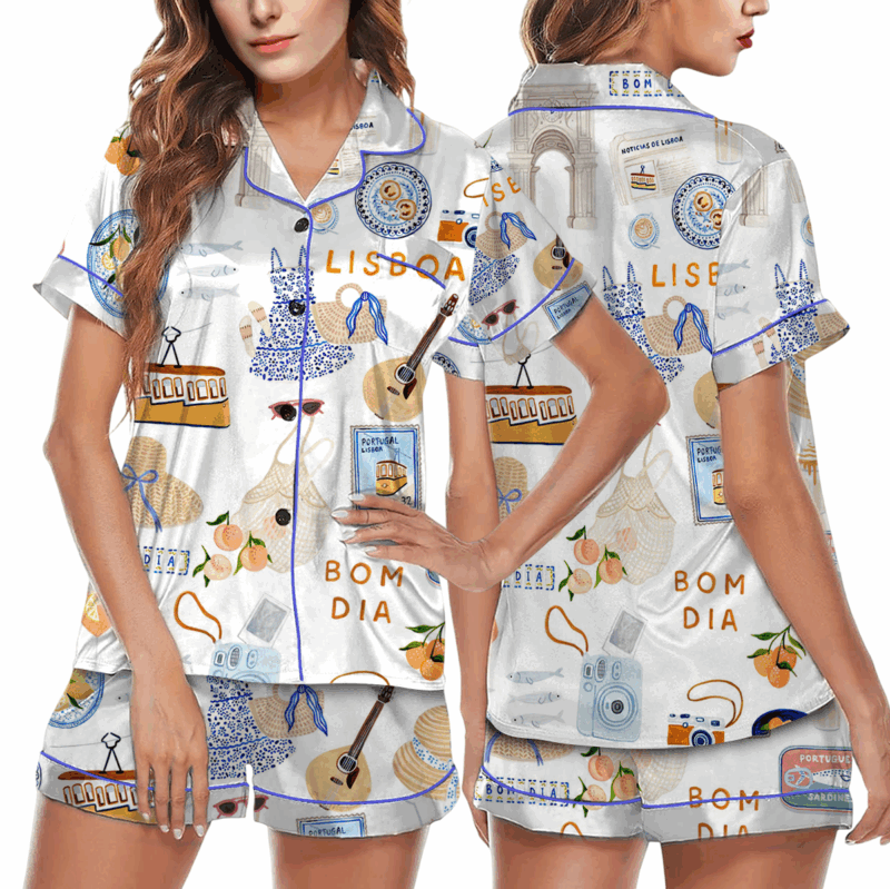 Lisbon Portugal Travel Silky Satin Pajama Set