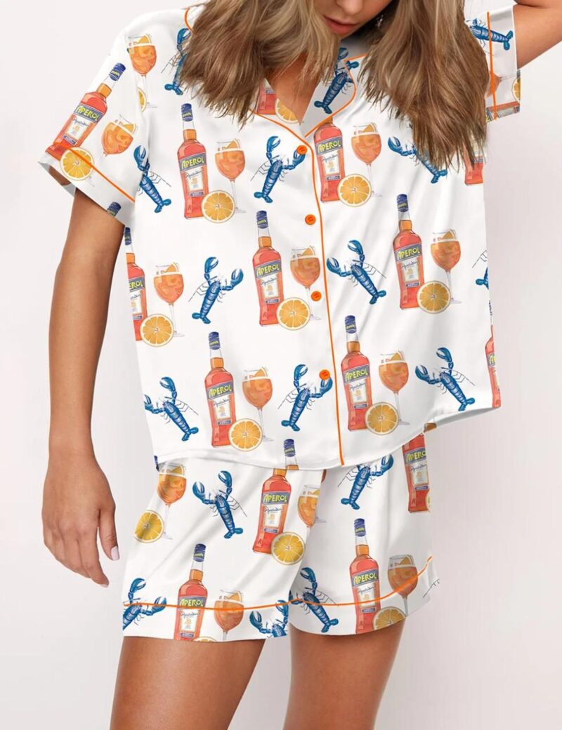 Lobster Aperol Spritz Trio Silk Satin Pajama Set
