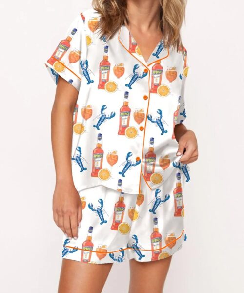 Lobster Aperol Spritz Trio Silk Satin Pajama Set