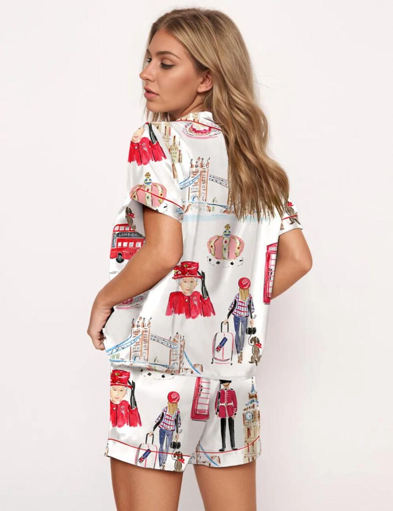 London Travel Watercolor Silk Satin Pajama Set For Women