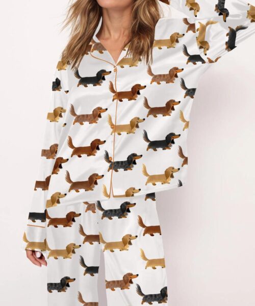 Longhaired Dachshund Print Silk Satin Pajama Set