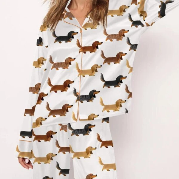 Longhaired Dachshund Print Silk Satin Pajama Set