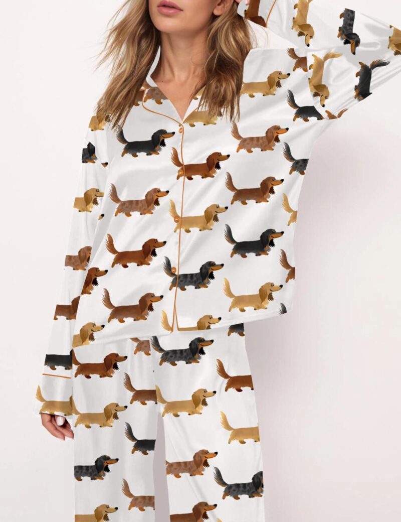 Longhaired Dachshund Print Silk Satin Pajama Set