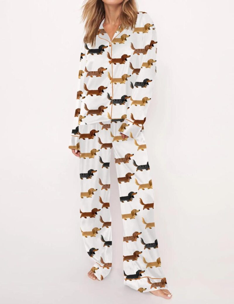 Longhaired Dachshund Print Silk Satin Pajama Set