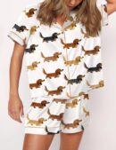 Longhaired Dachshund Print Silk Satin Pajama Set