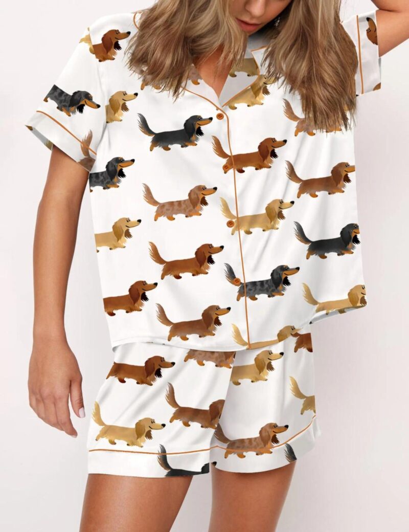 Longhaired Dachshund Print Silk Satin Pajama Set