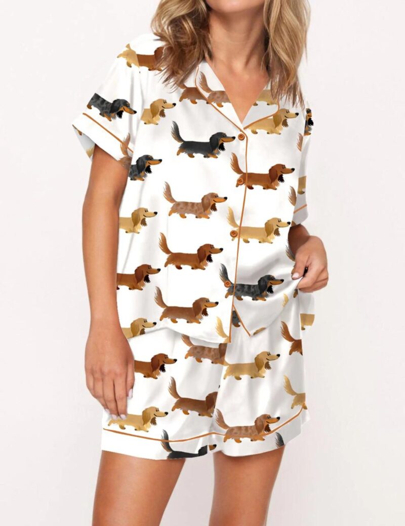 Longhaired Dachshund Print Silk Satin Pajama Set