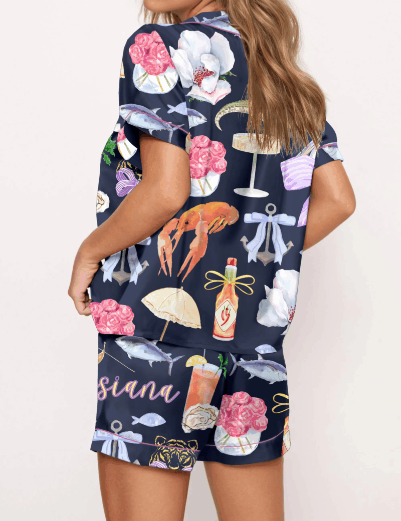 Louisiana Preppy Girl Silk Satin Pajama Set For Women