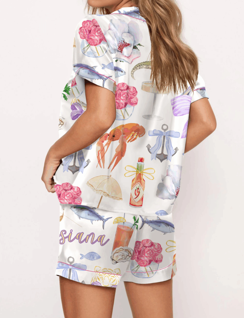 Louisiana Preppy Girl Silk Satin Pajama Set For Women