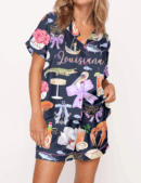 Louisiana Preppy Girl Silk Satin Pajama Set For Women