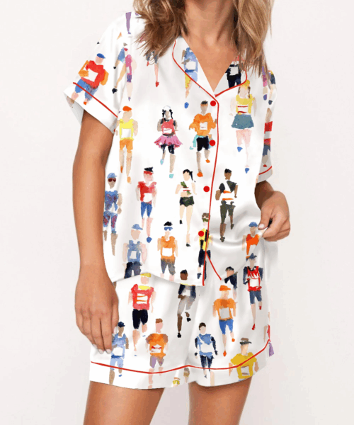 Marathon Runner Watercolor Satin Pajama Set For Women